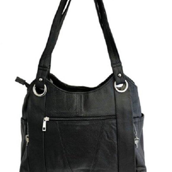 Roma Leather -Dual Zipper Moto Leather Concealment Tote 7008 SURVIVAL KIT! - Picture 2 of 7